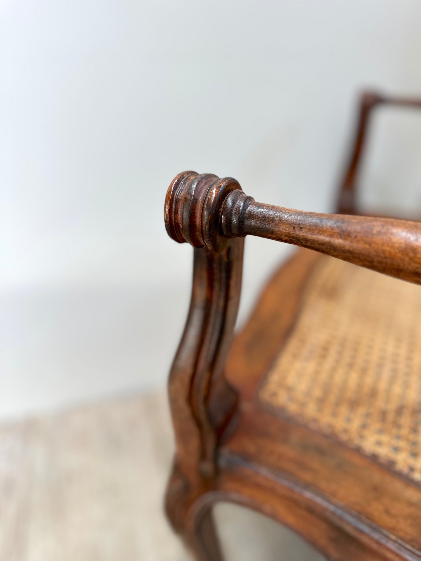 Antique French Walnut Rattan Boudoir Stool