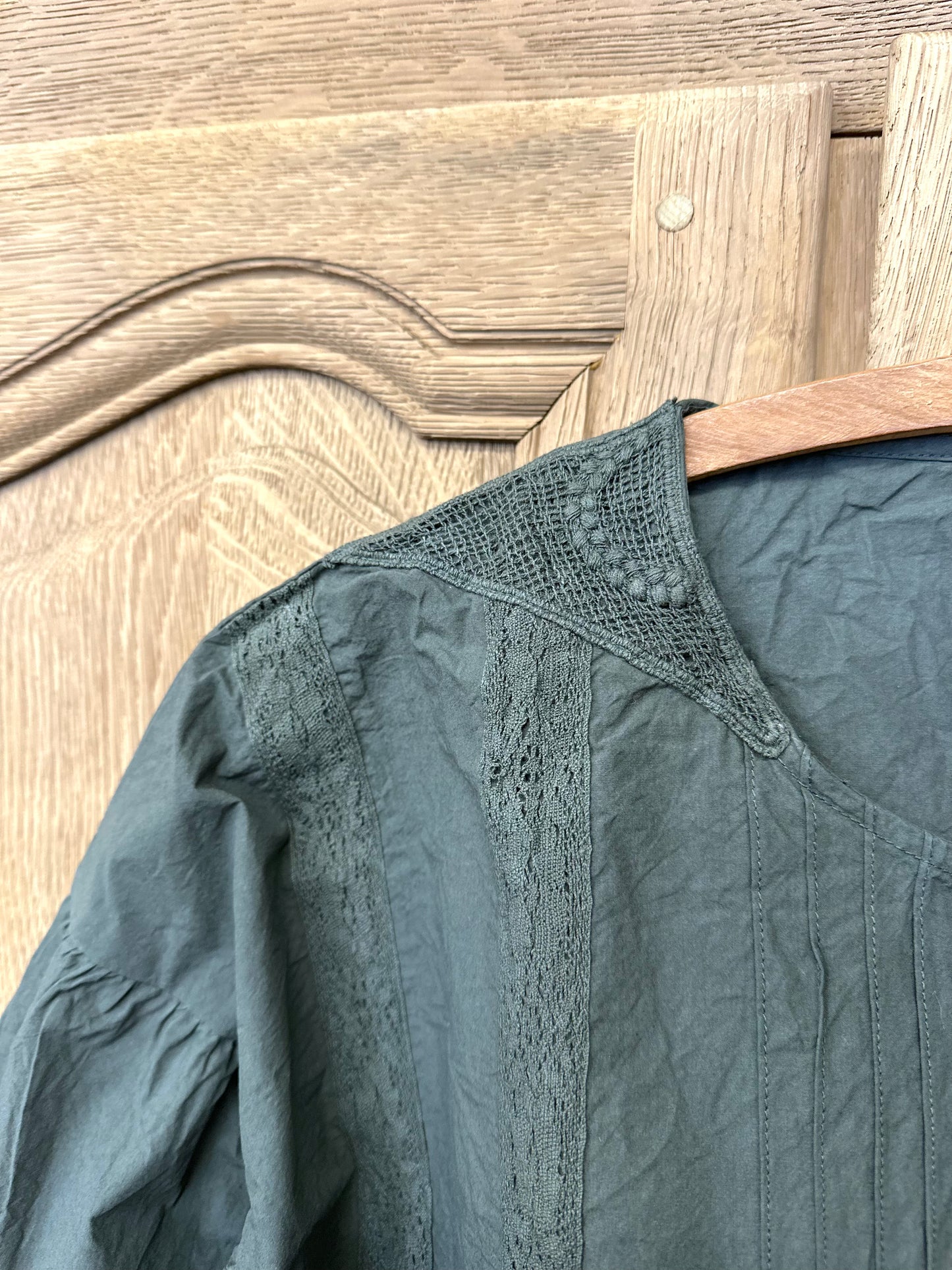 Ewa i Walla 'Odette' Cotton Blouse With Gathered Sleeve In Forest Green