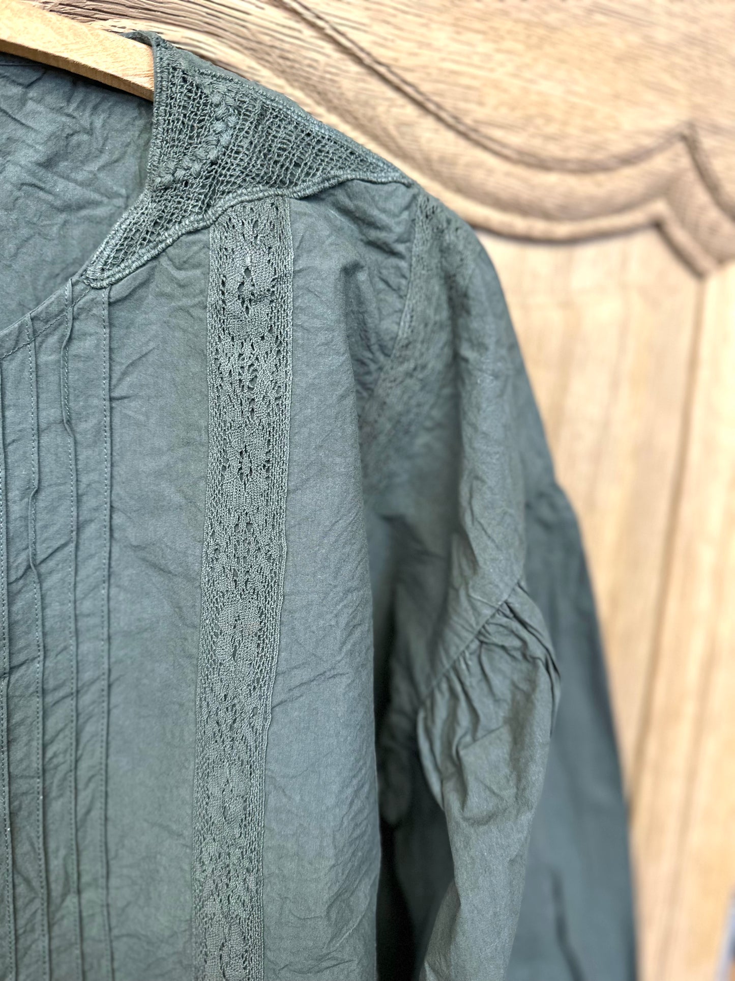 Ewa i Walla 'Odette' Cotton Blouse With Gathered Sleeve In Forest Green