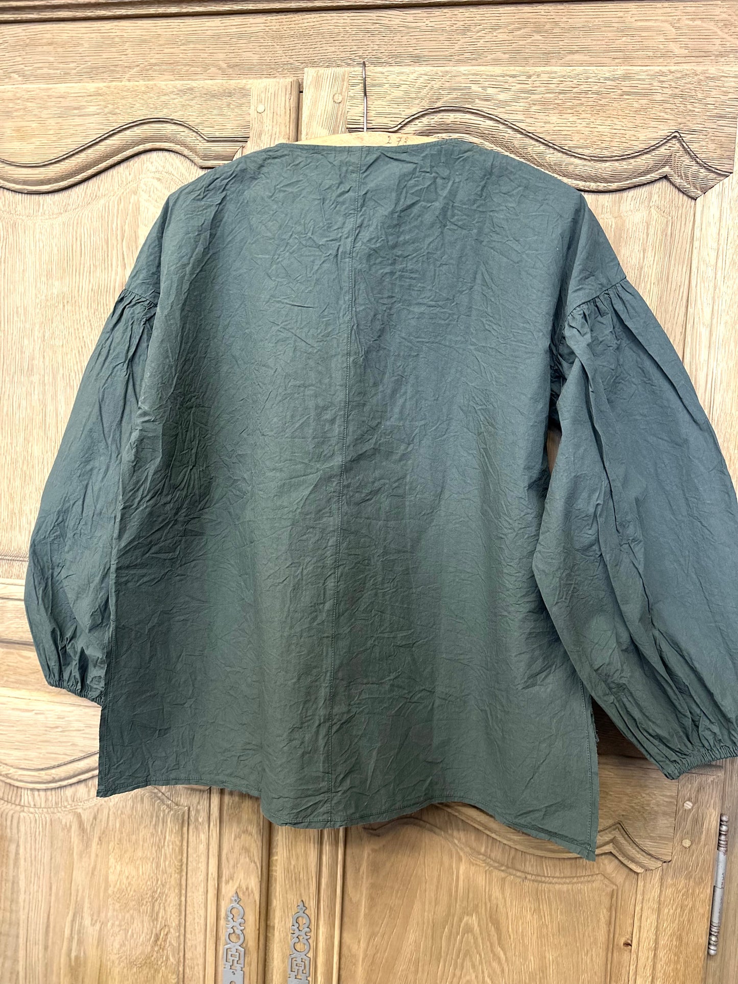 Ewa i Walla 'Odette' Cotton Blouse With Gathered Sleeve In Forest Green
