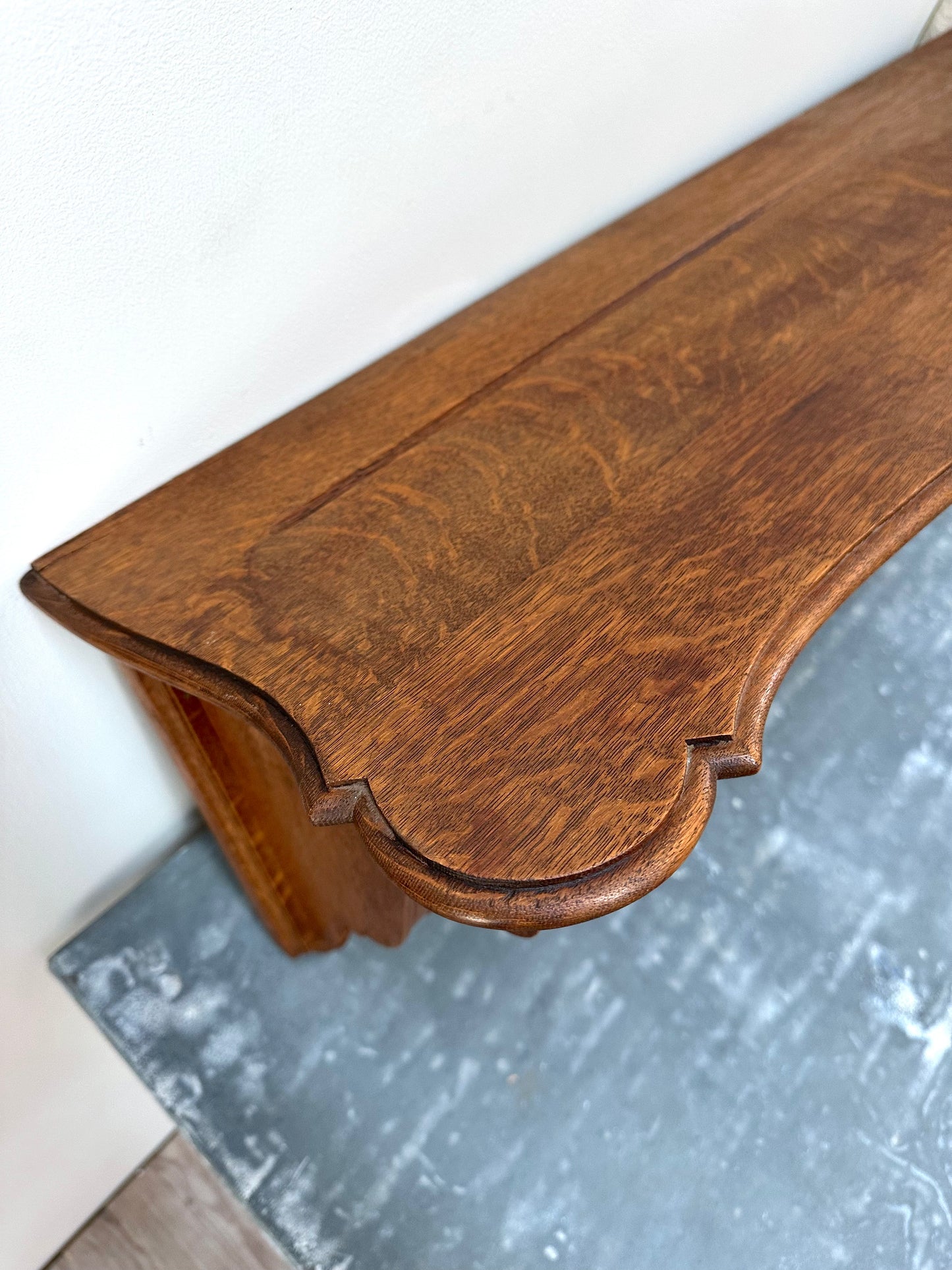 Antique French Large Oak 7 Hook Wall Shelf