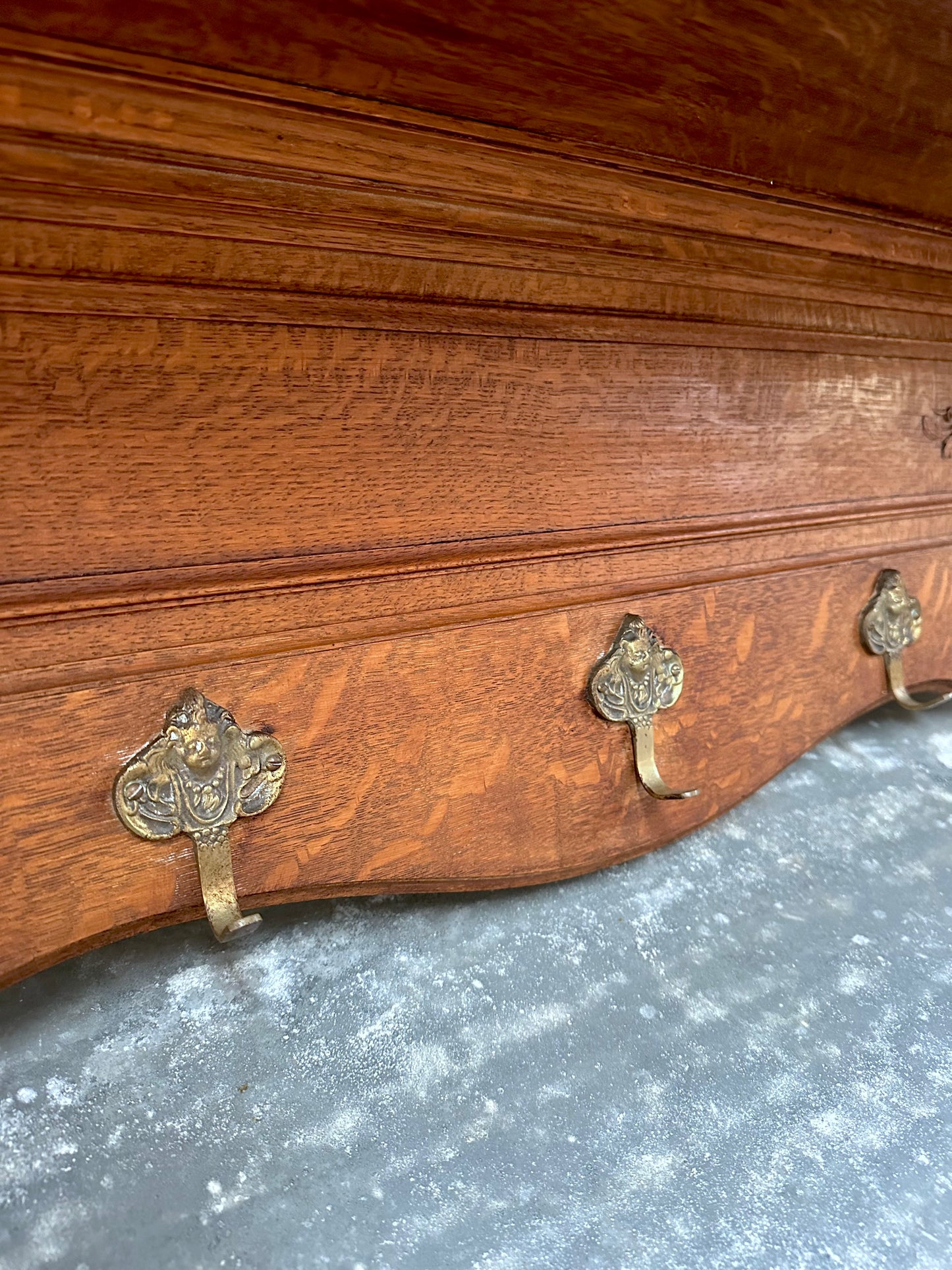 Antique French Large Oak 7 Hook Wall Shelf