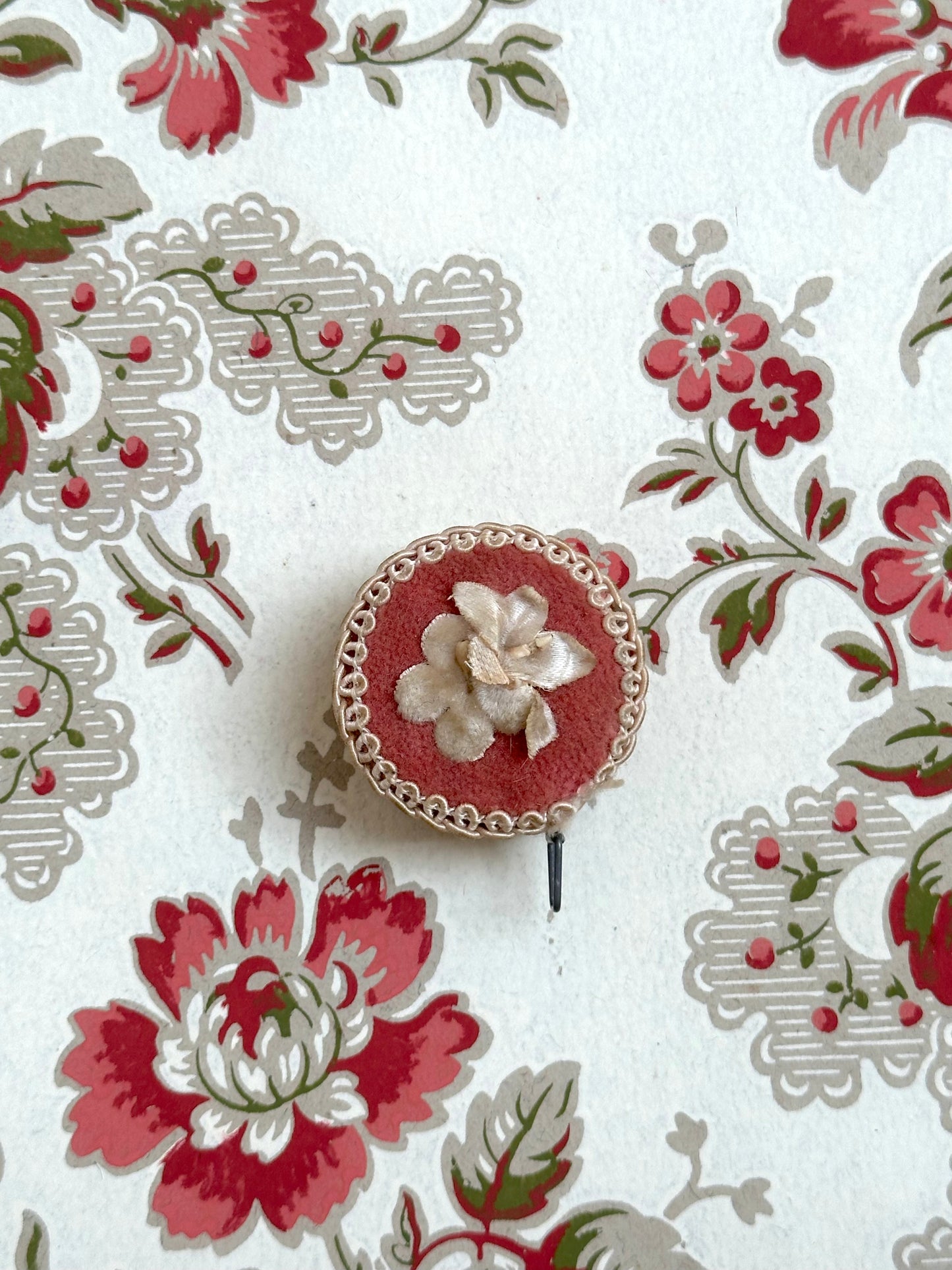 Antique French Small Pink Velvet Measuring Tape
