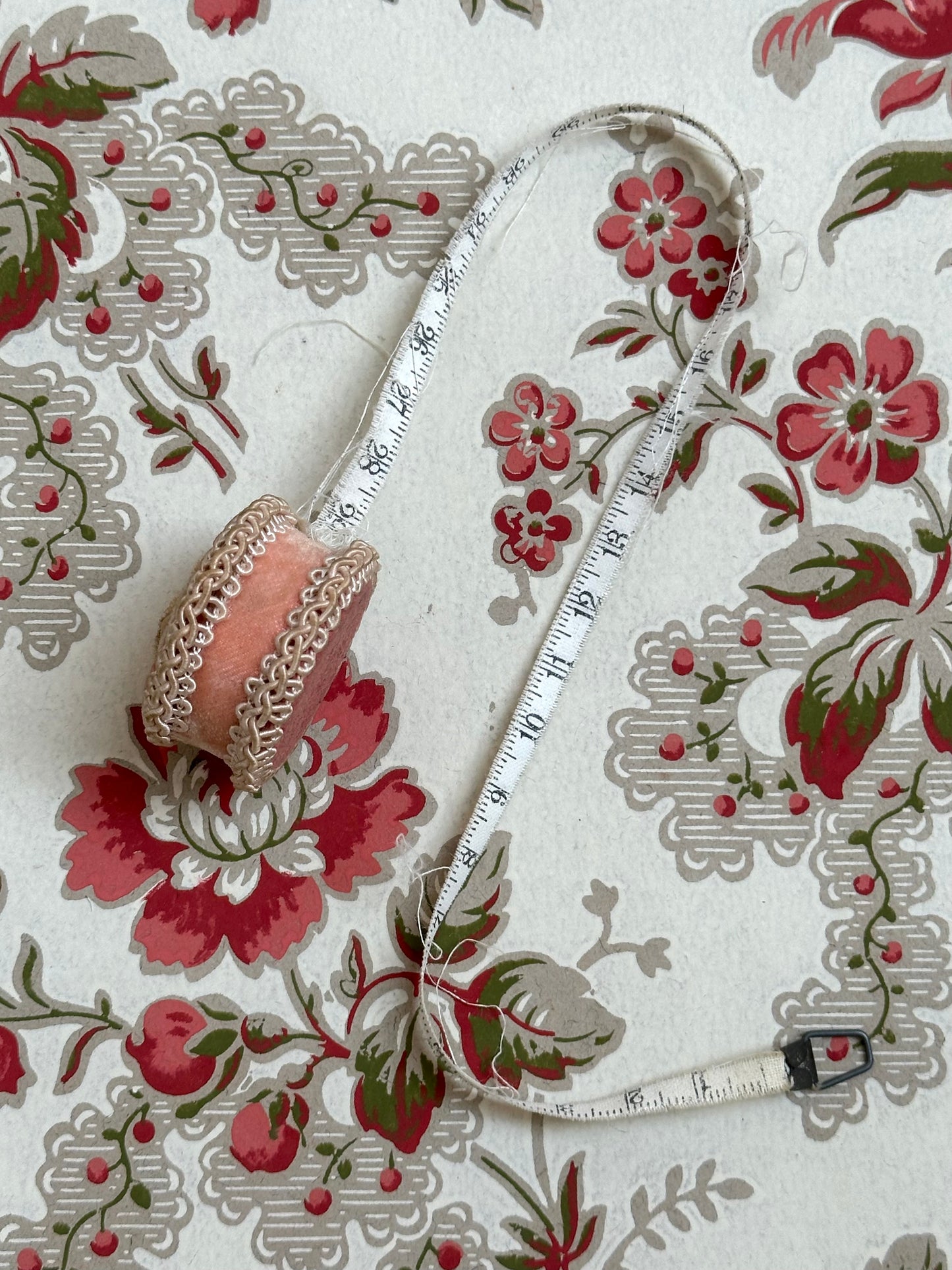 Antique French Small Pink Velvet Measuring Tape