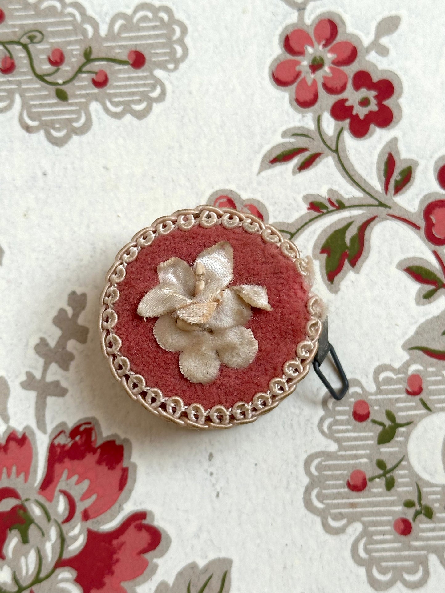 Antique French Small Pink Velvet Measuring Tape