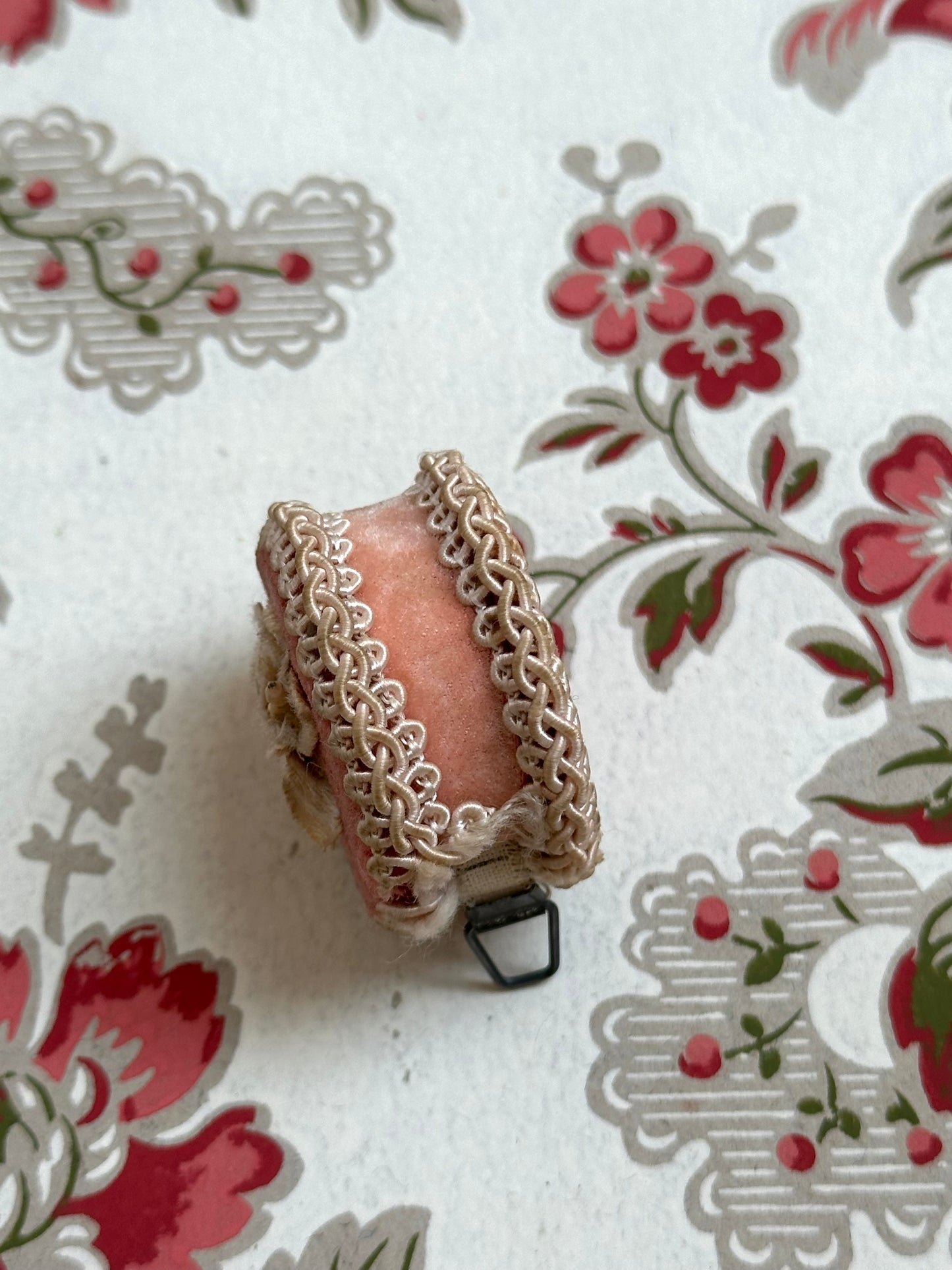Antique French Small Pink Velvet Measuring Tape