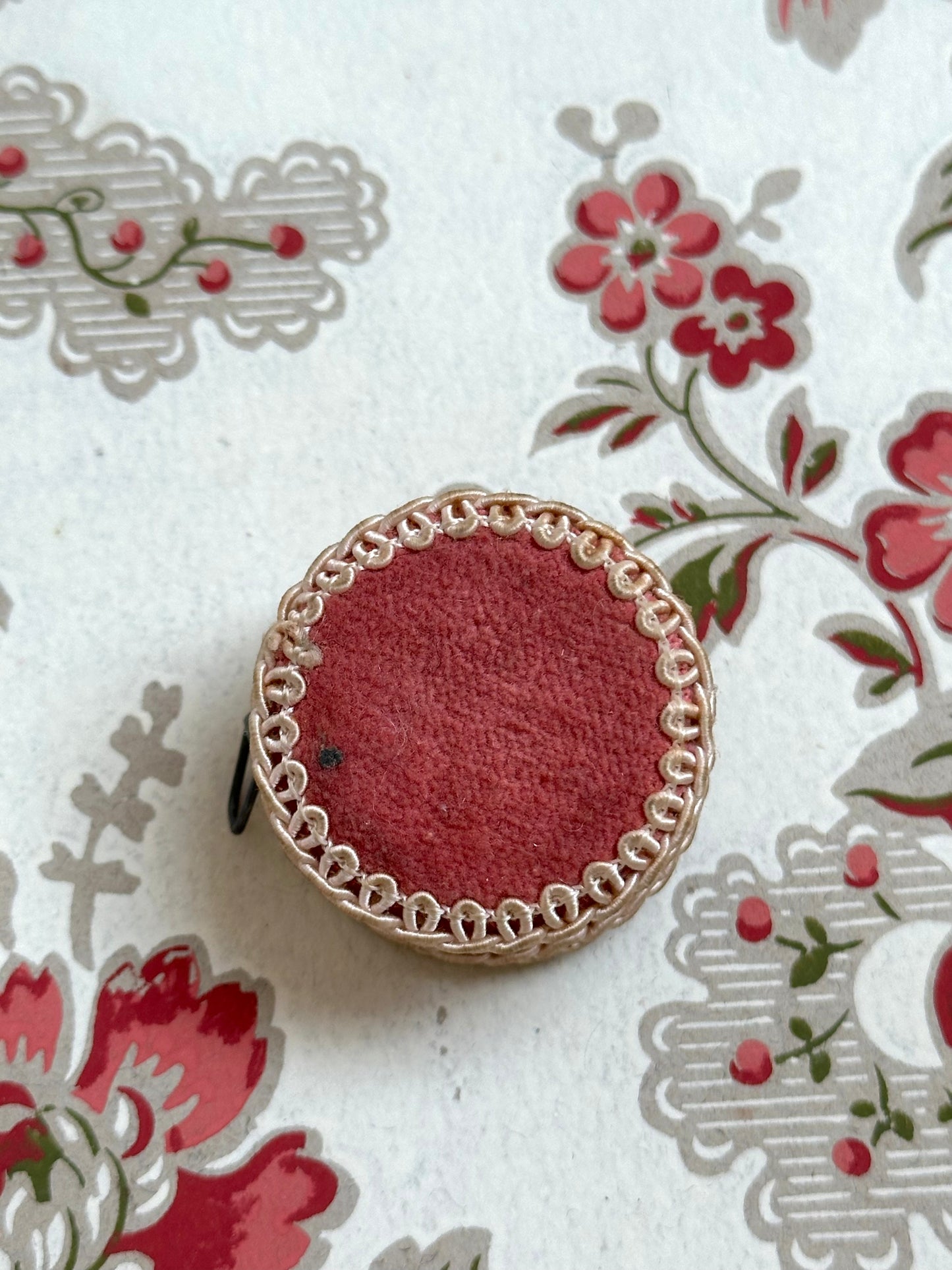 Antique French Small Pink Velvet Measuring Tape