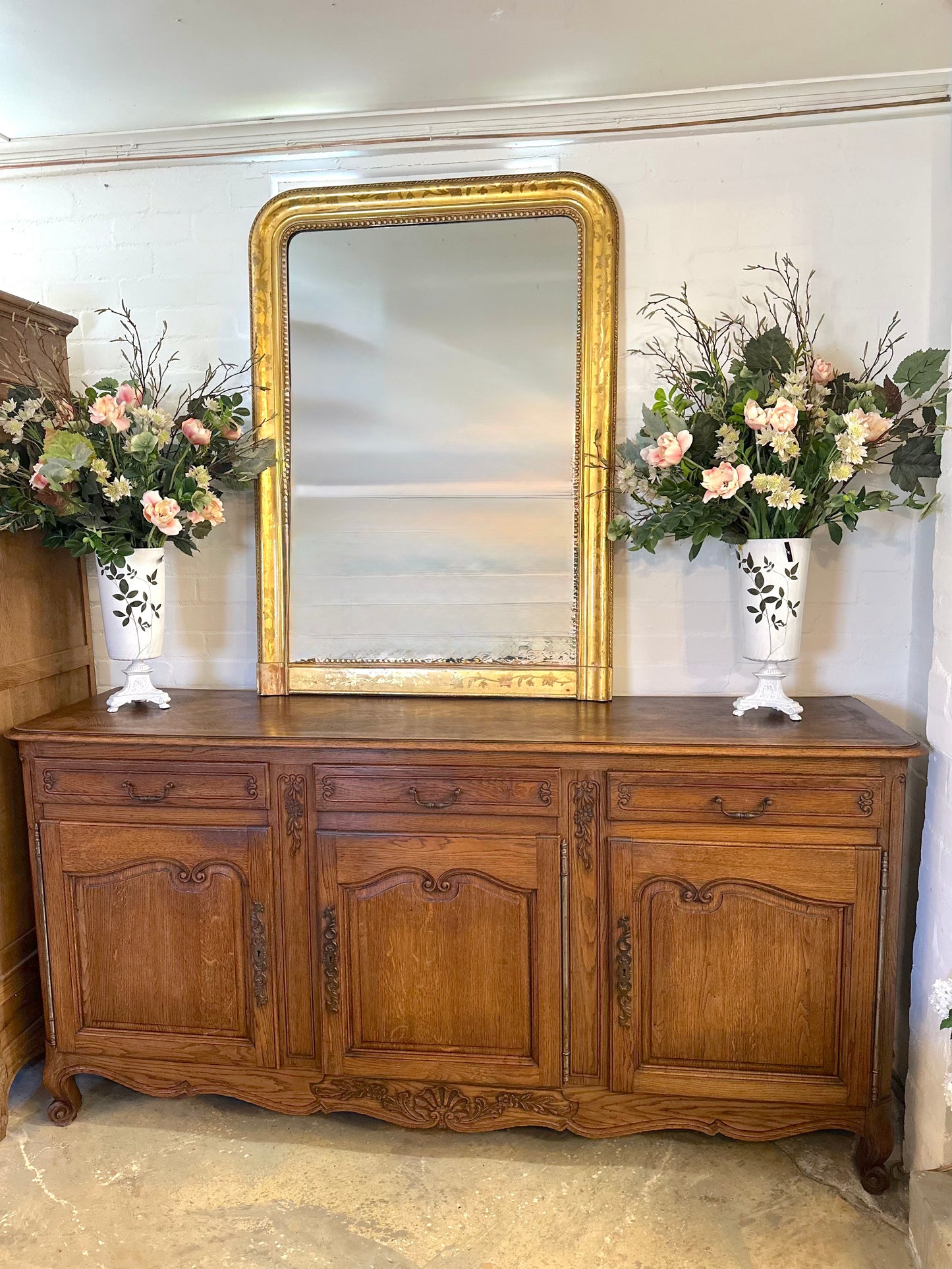 Antique French Oak 3 Door Sideboard