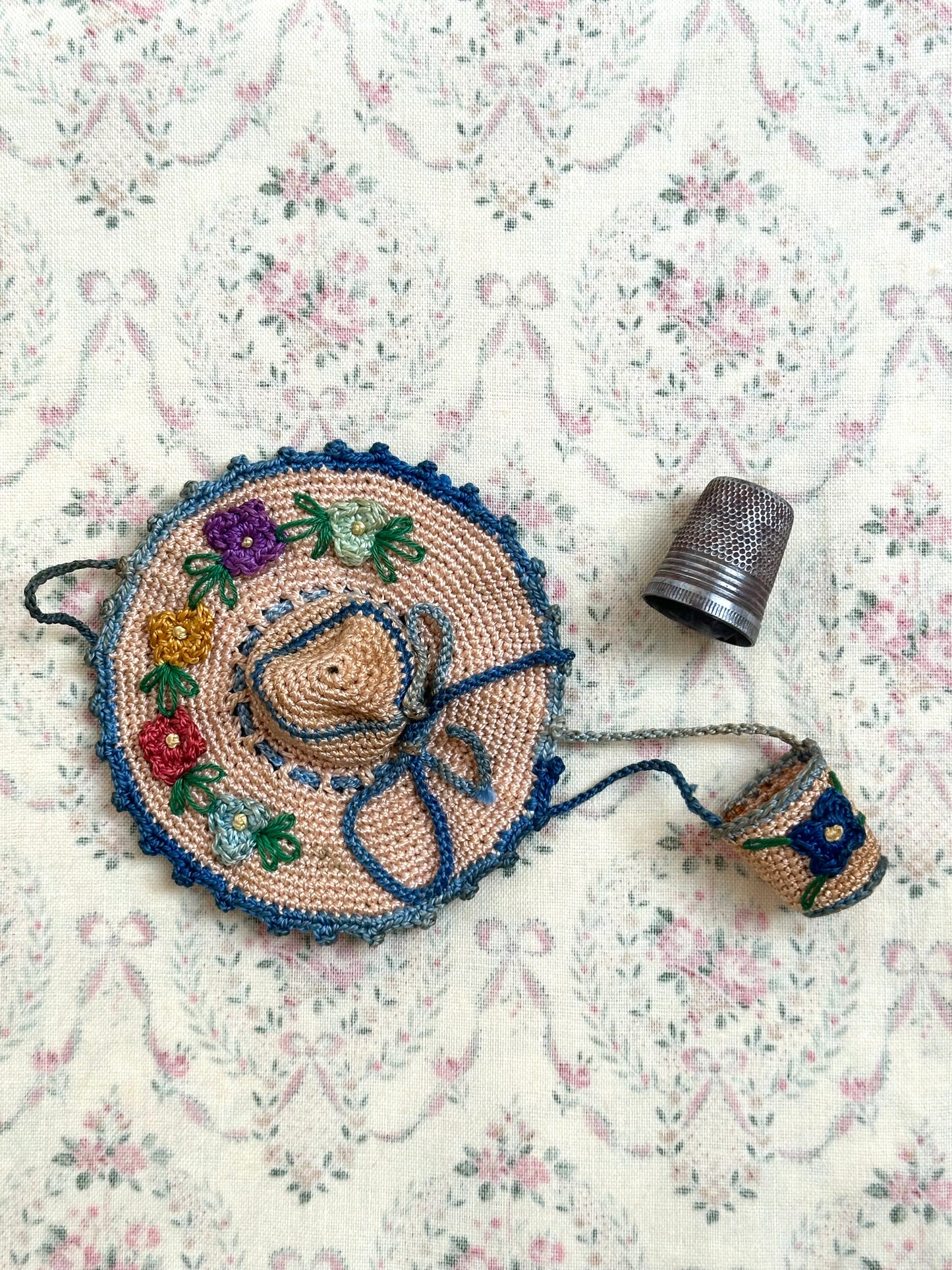 Antique French Crochet Hat Thimble Holder