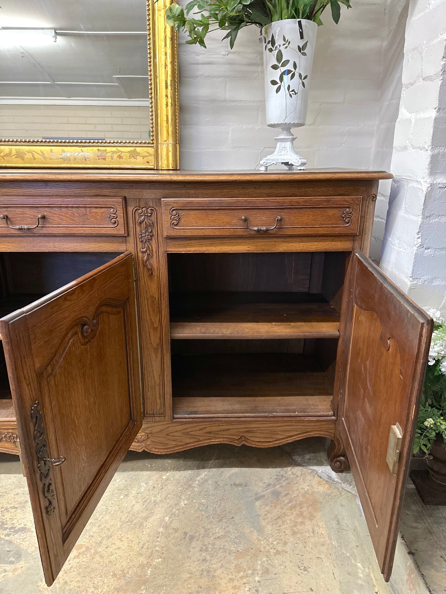 Antique French Oak 3 Door Sideboard