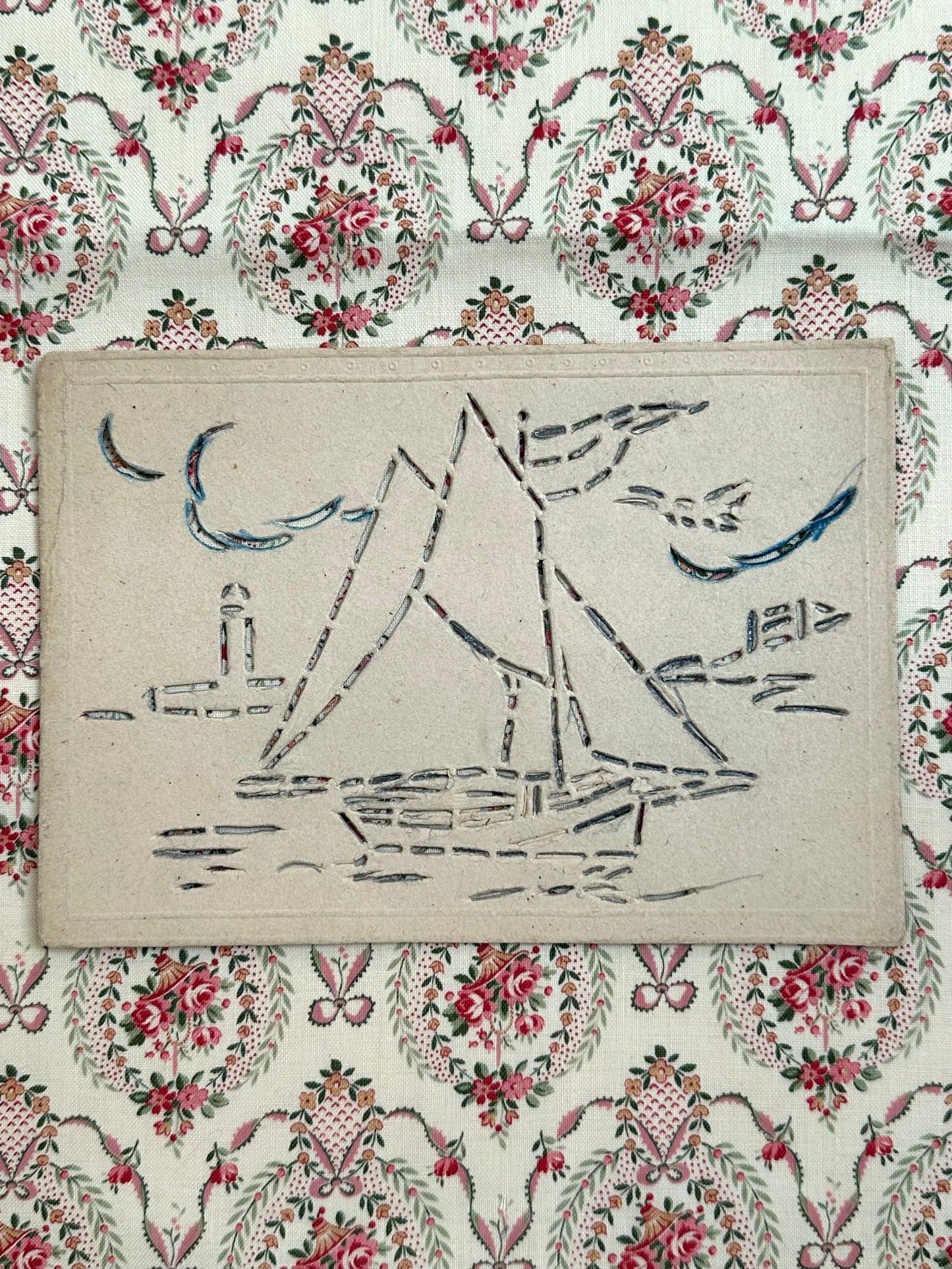 Vintage French Set Of Embroidery Stencils In Leather Box