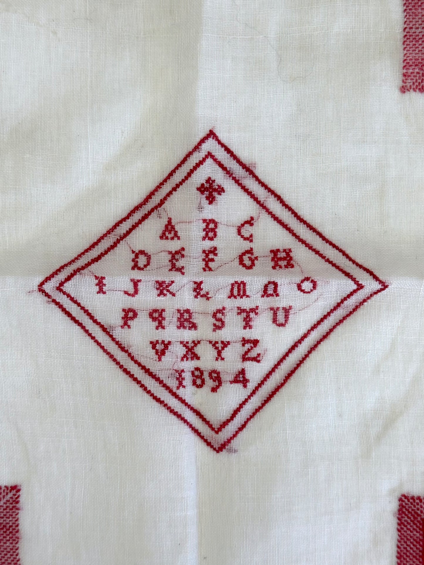 Antique French Detailed Embroidered Square Of Linen