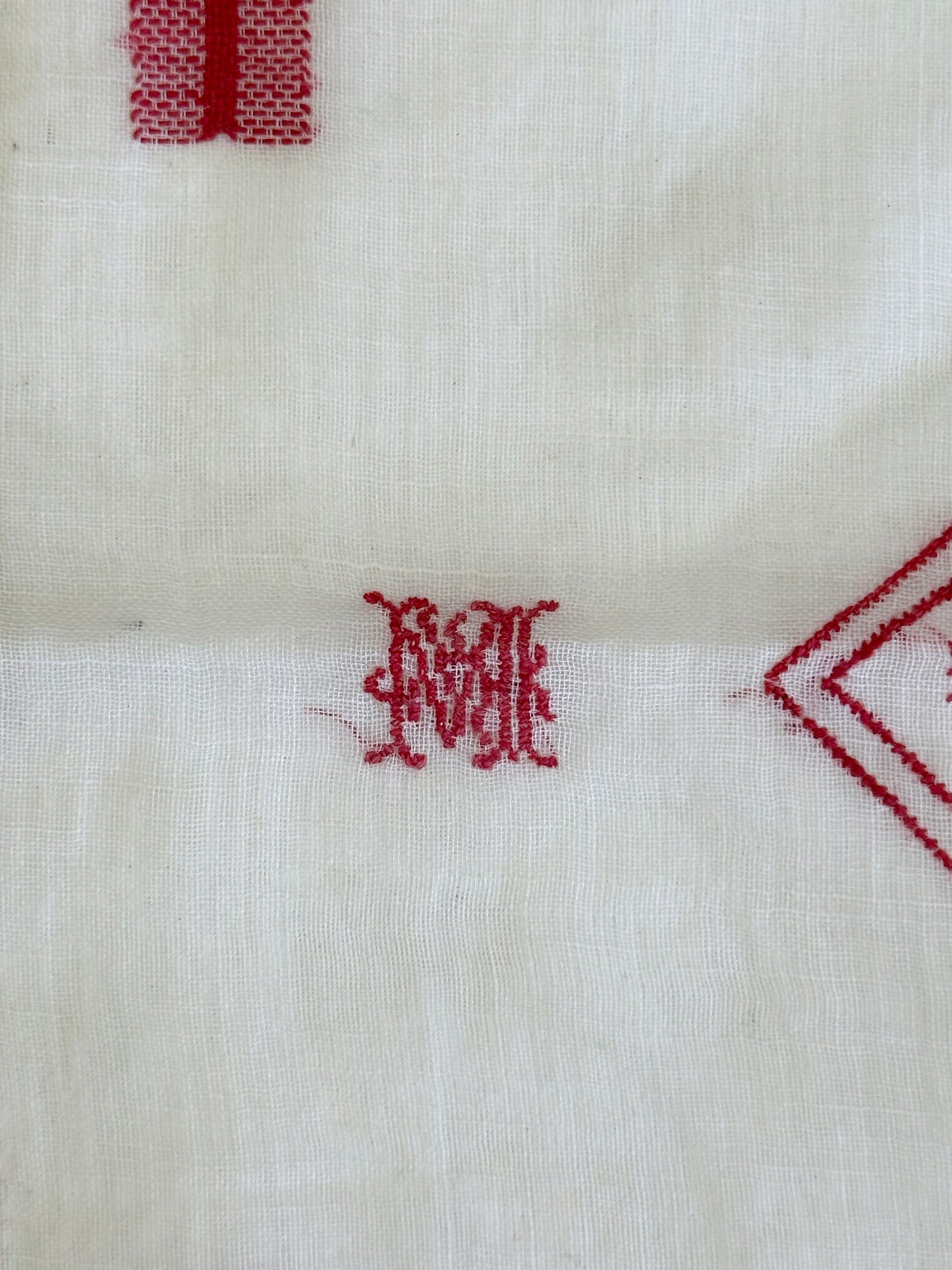 Antique French Detailed Embroidered Square Of Linen