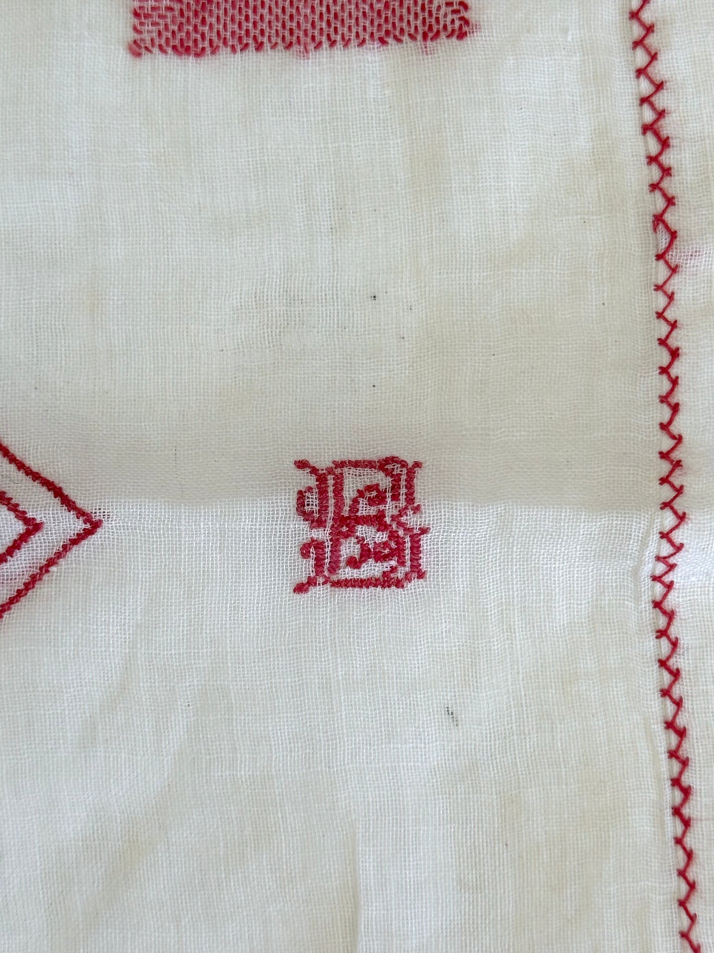 Antique French Detailed Embroidered Square Of Linen
