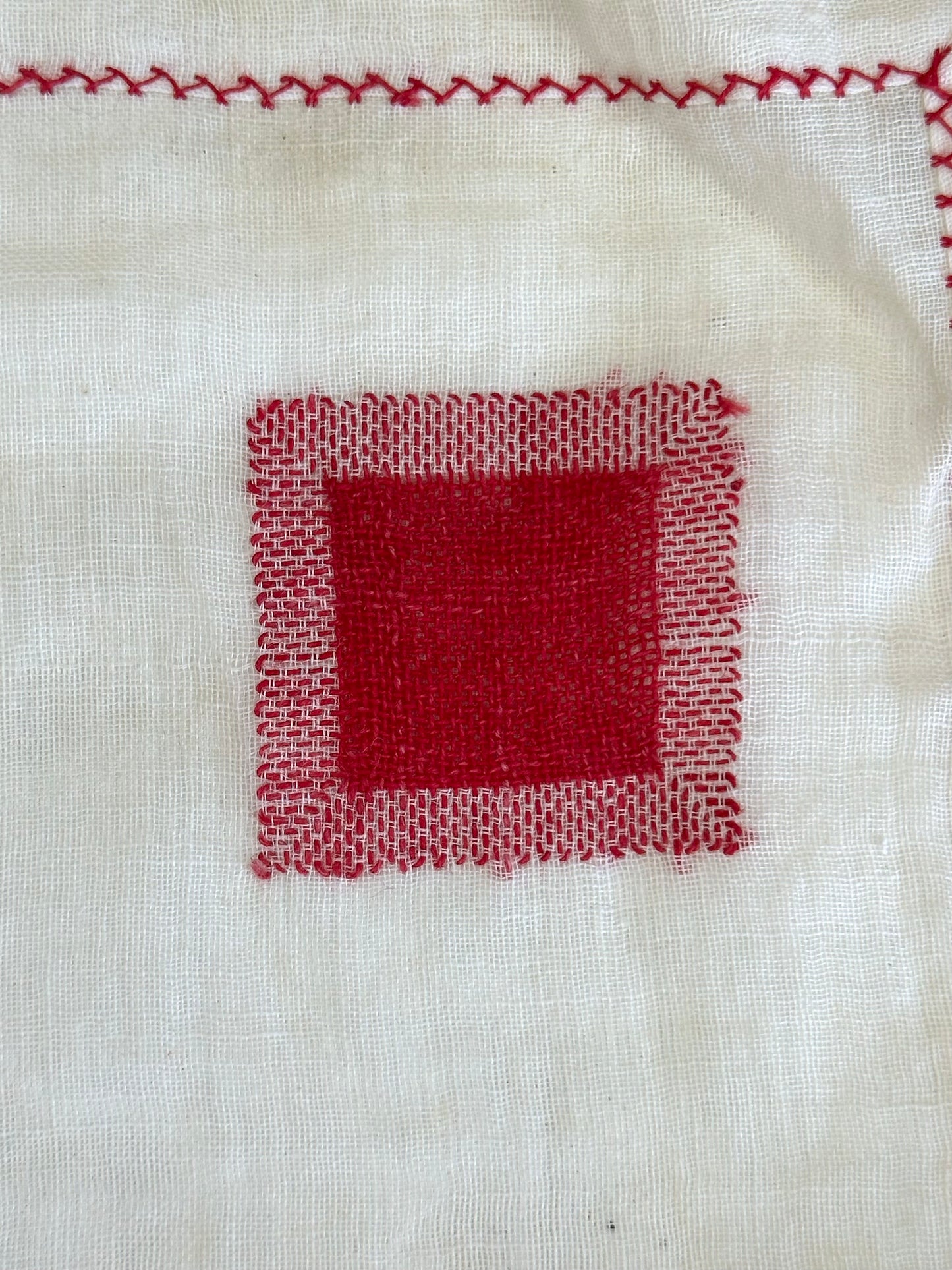 Antique French Detailed Embroidered Square Of Linen