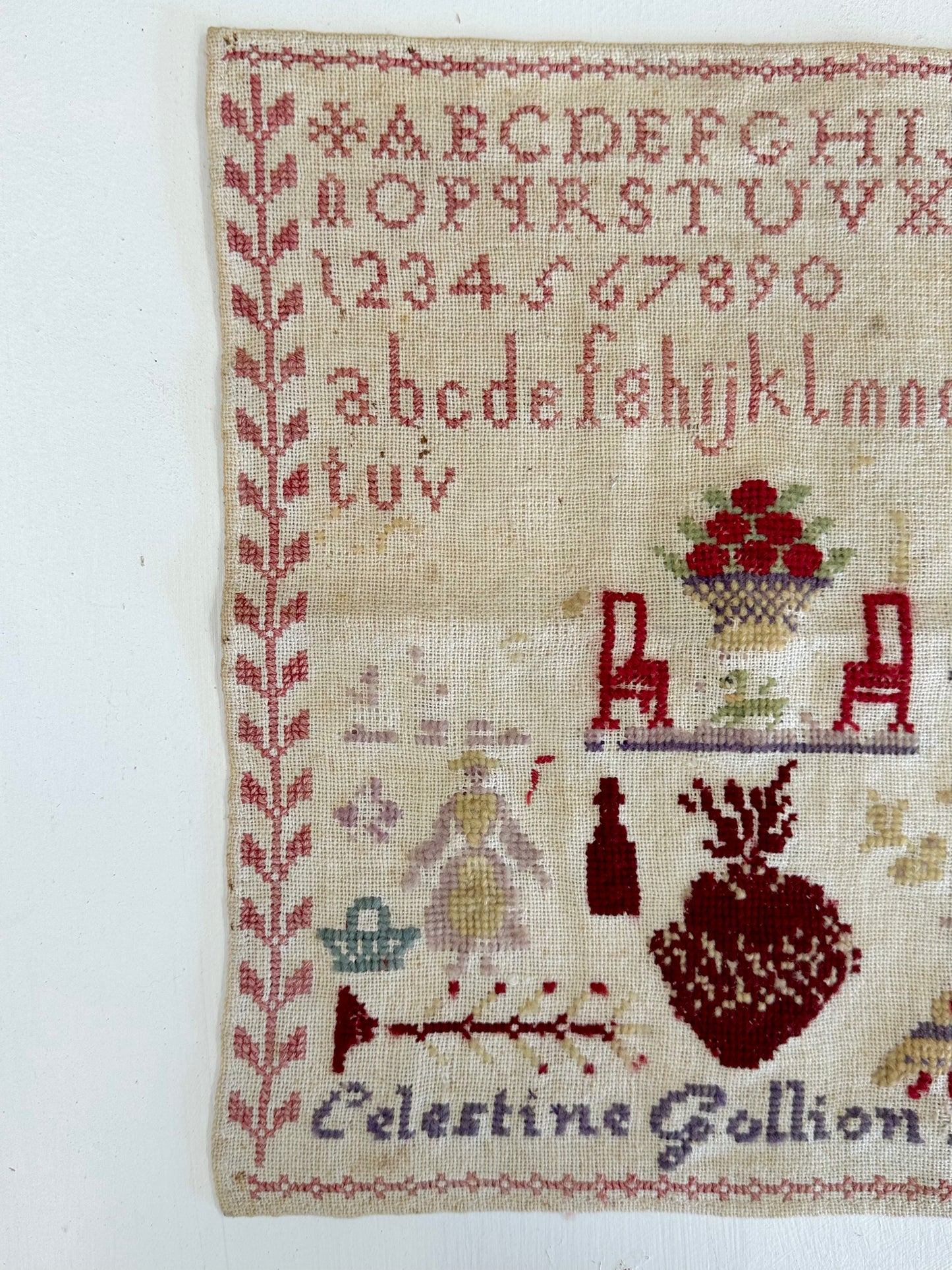 Antique French Cross Stitch Sampler