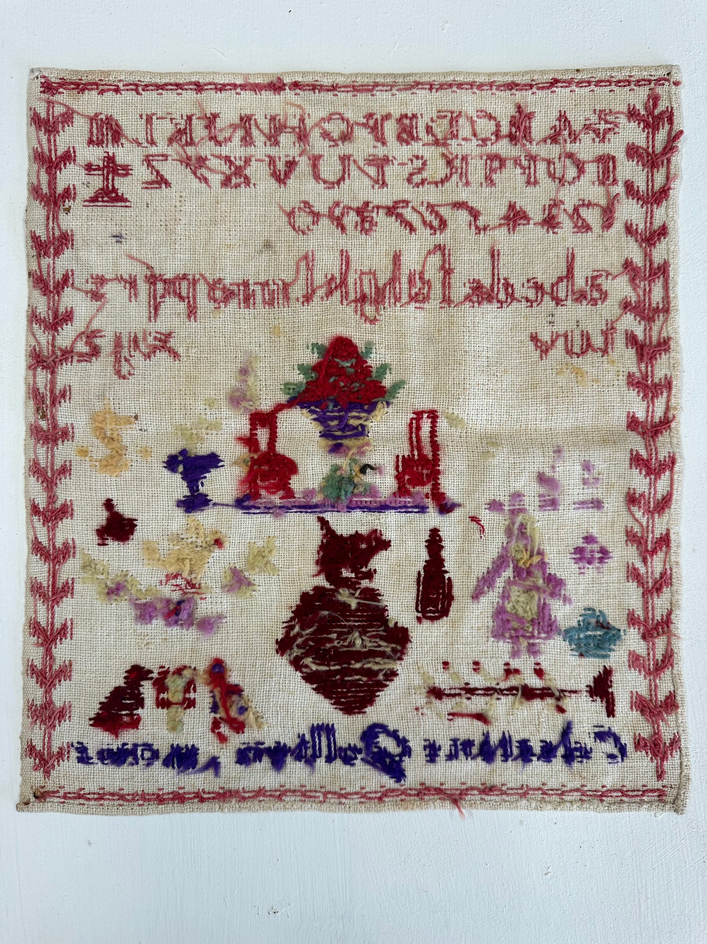 Antique French Cross Stitch Sampler