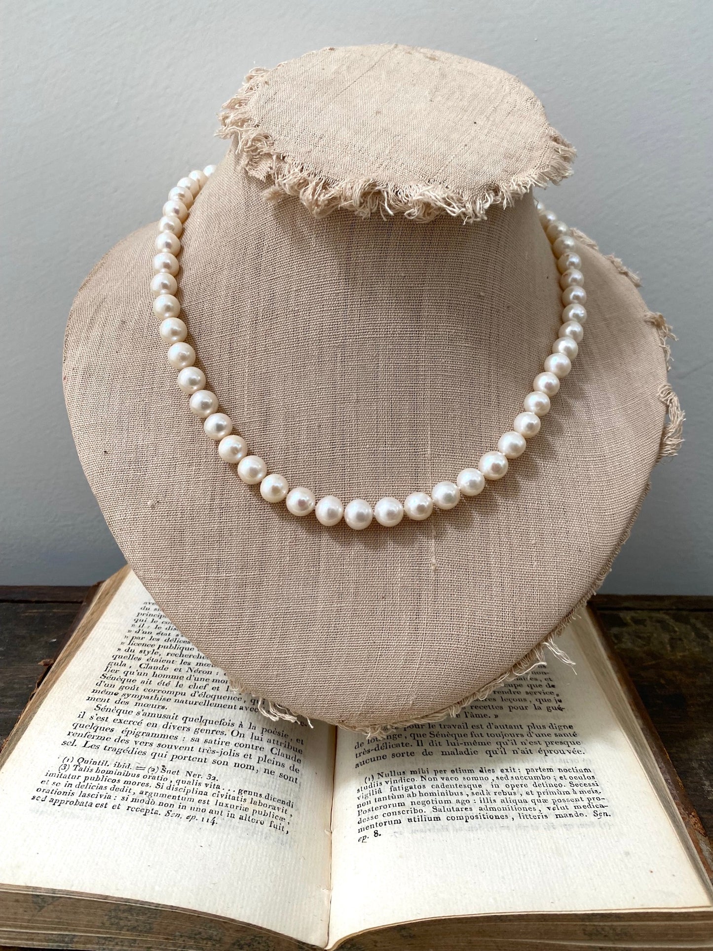 Italian Cream Small Pearl & Rose Gold Oval Clasp Necklace