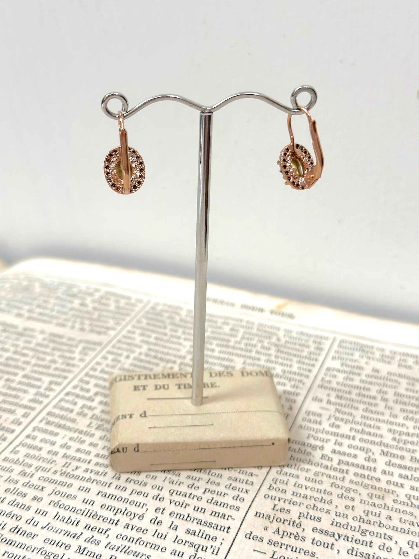 Italian Small Rose Gold Earrings With Aquamarine Centre