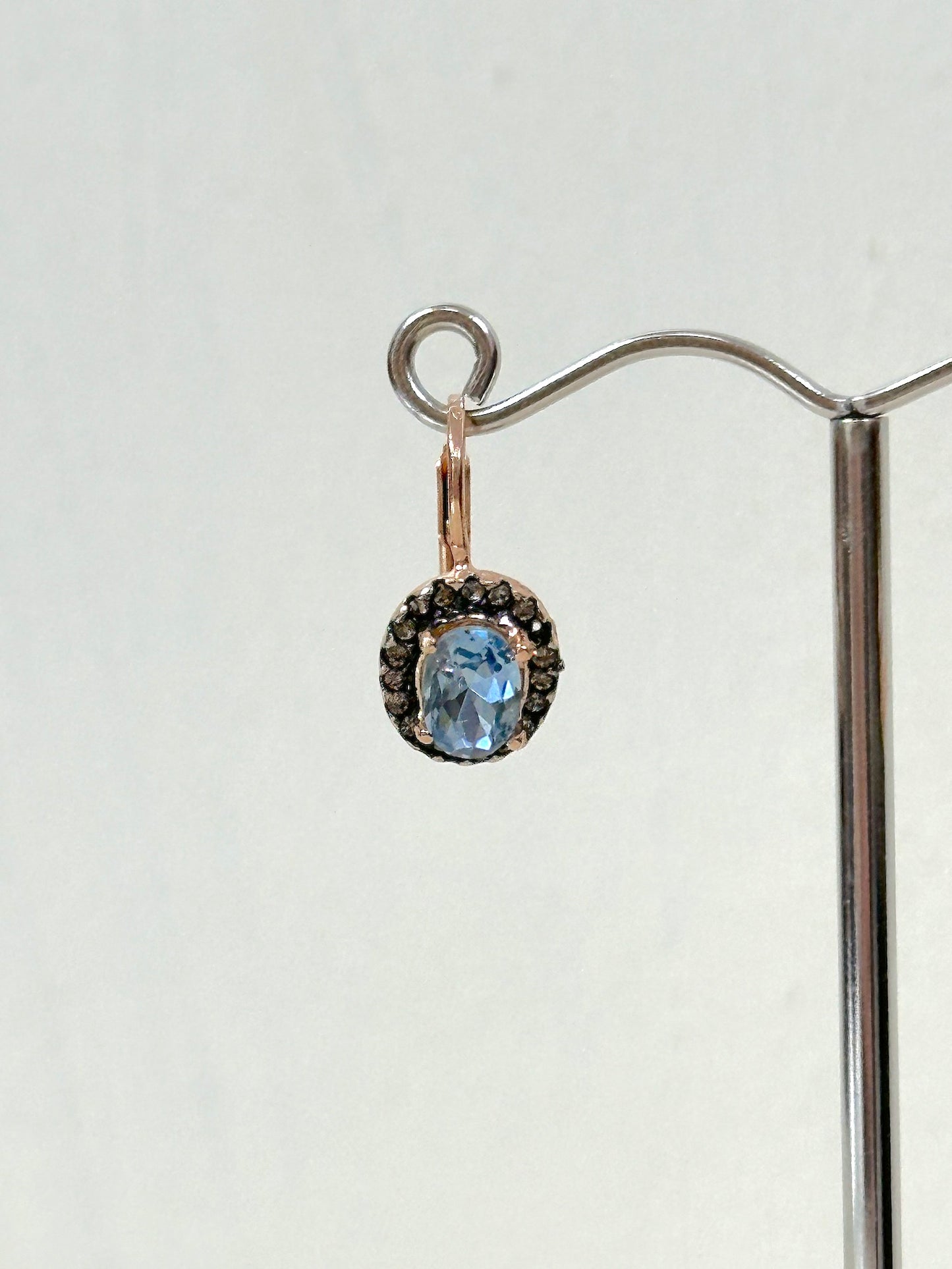 Italian Small Rose Gold Earrings With Aquamarine Centre