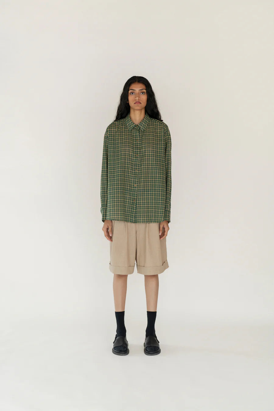 Runaway Bicycle Dark Green Check Shirt With Long Sleeves