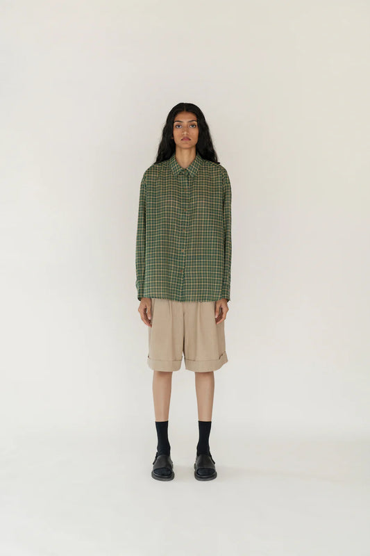Runaway Bicycle Dark Green Check Shirt With Long Sleeves