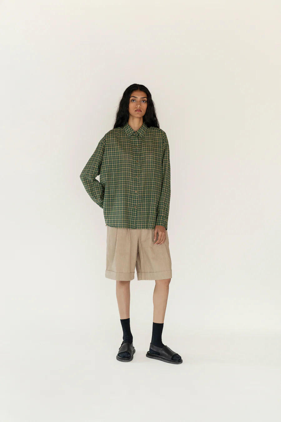 Runaway Bicycle Dark Green Check Shirt With Long Sleeves