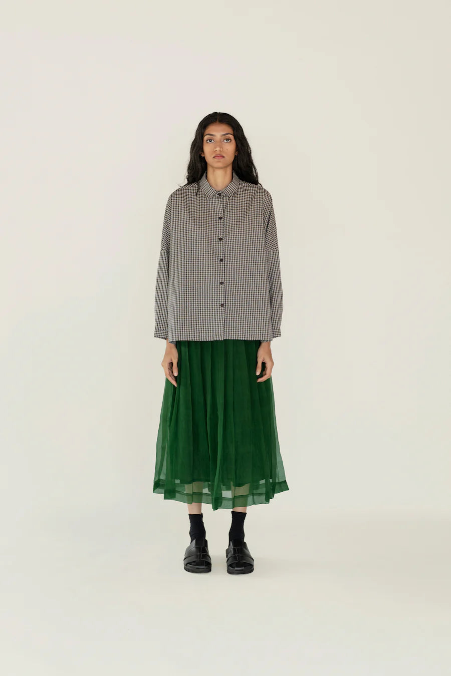 Runaway Bicycle Indigo Check Long Sleeve Shirt