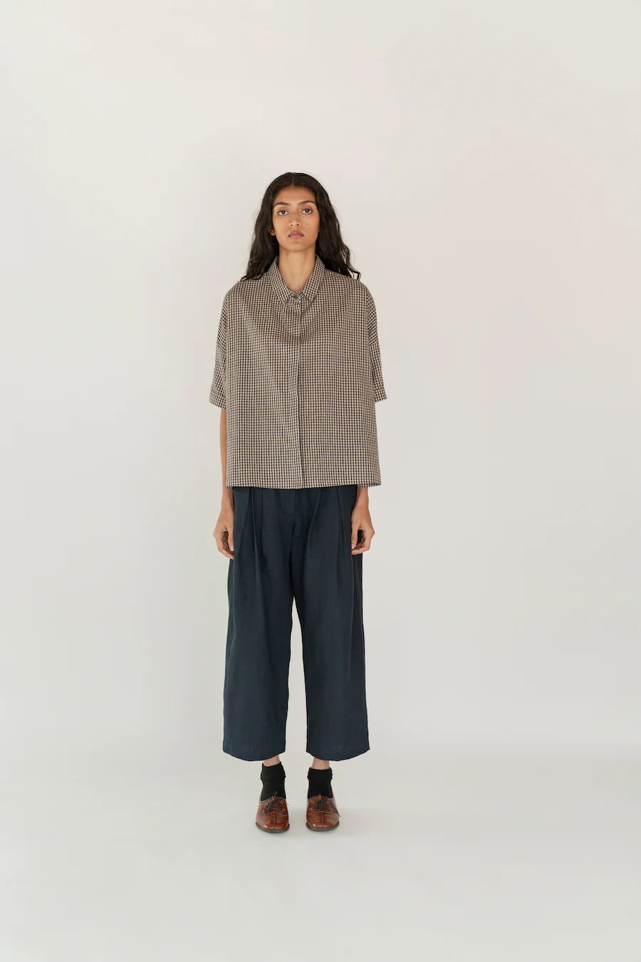 Runaway Bicycle Indigo Check Short Sleeve Shirt