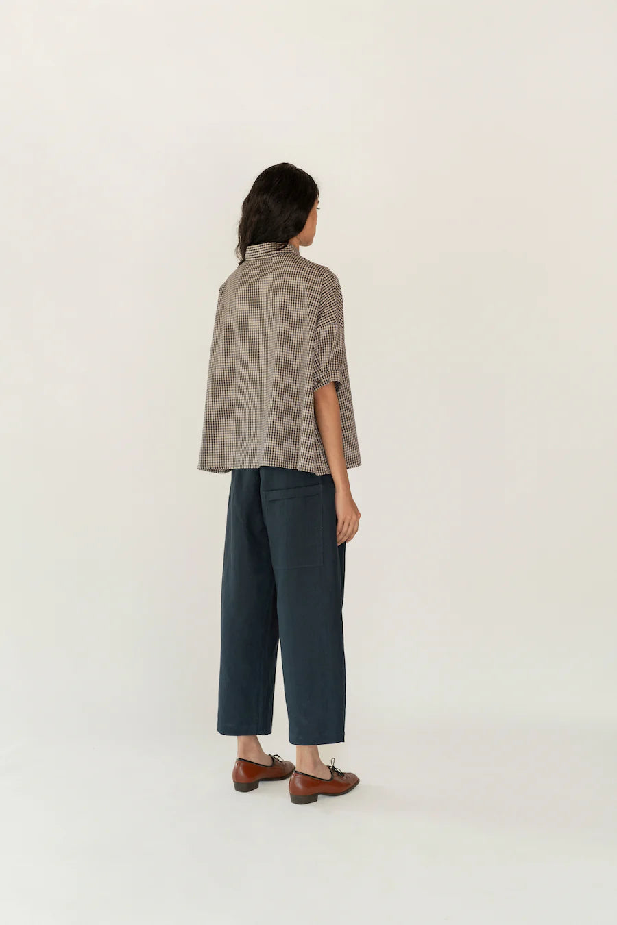 Runaway Bicycle Indigo Check Short Sleeve Shirt
