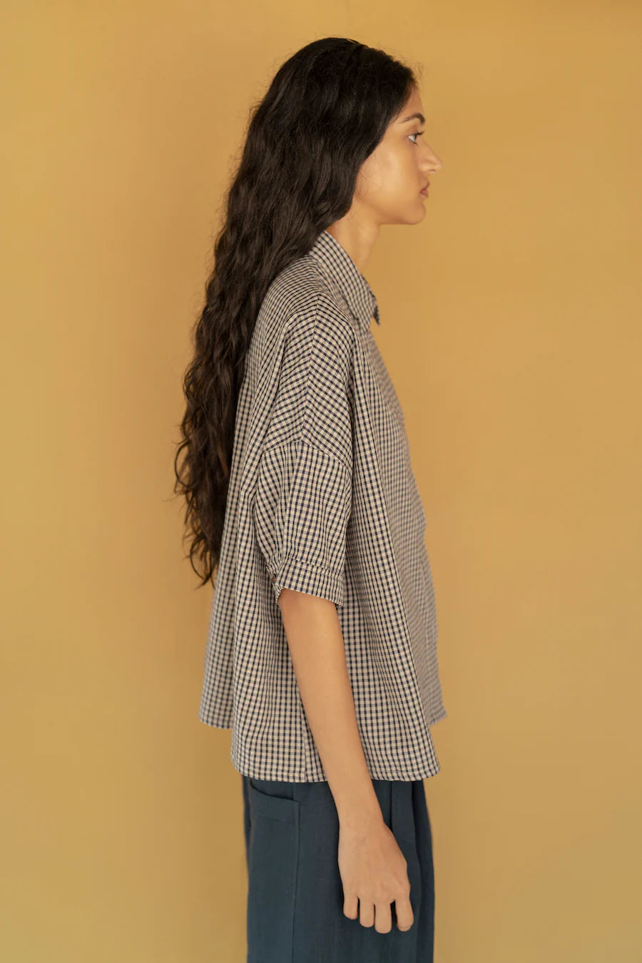Runaway Bicycle Indigo Check Short Sleeve Shirt