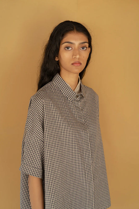Runaway Bicycle Indigo Check Short Sleeve Shirt