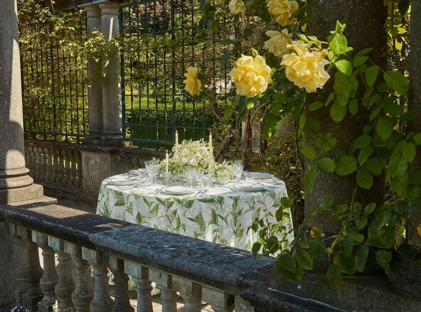 Summerill & Bishop 'Lily Of The Valley' Round Linen Tablecloth