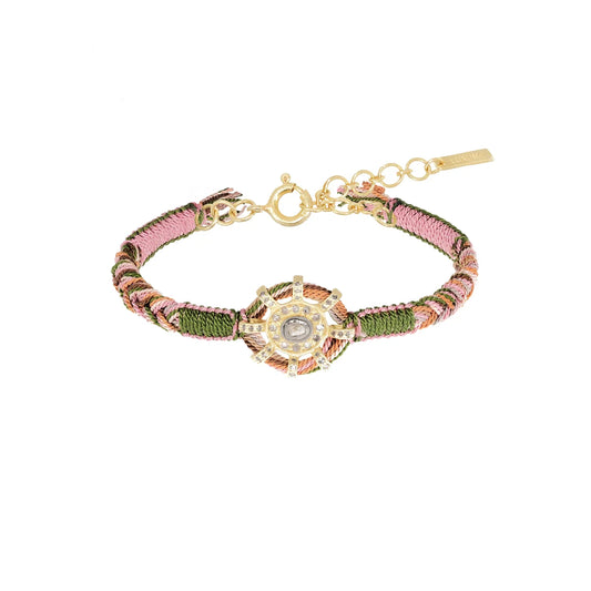 Marie Laure Chamorel Pink & Kahki Woven Bracelet With Diamond Center