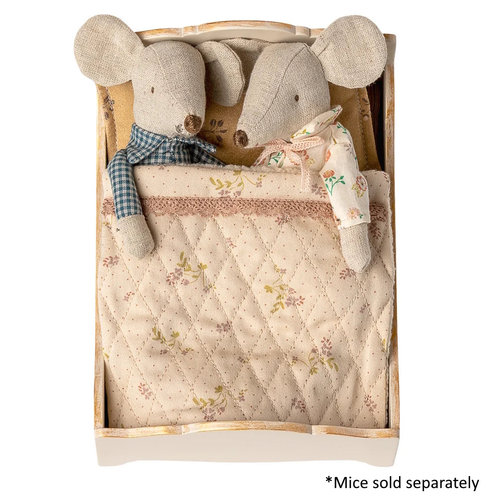 Maileg Wooden Double Bed, Mouse - Off White