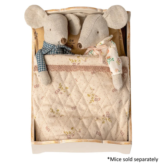 Maileg Wooden Double Bed, Mouse - Off White
