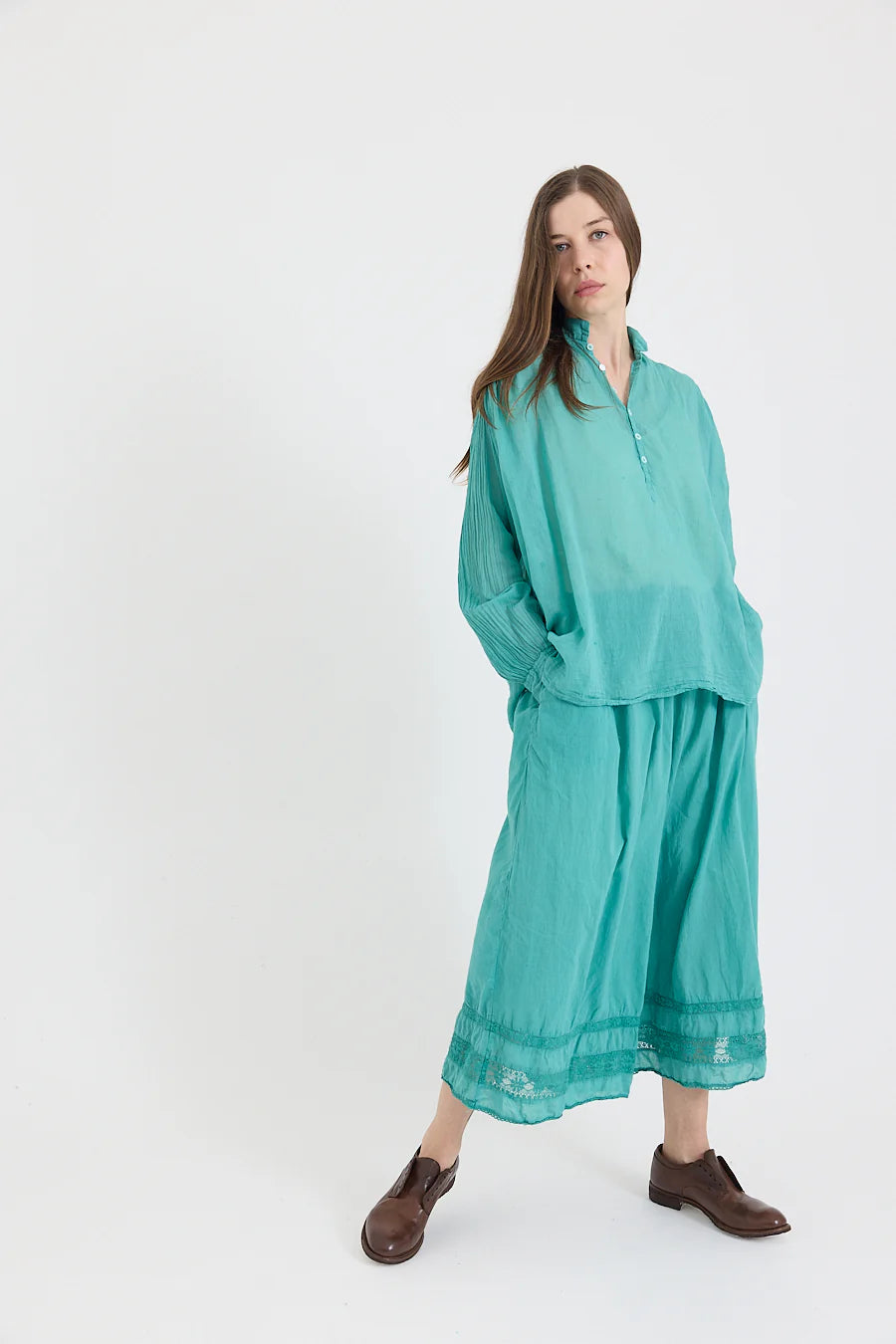 Metta Hill Shirt - Cotton Voile - Duck Egg