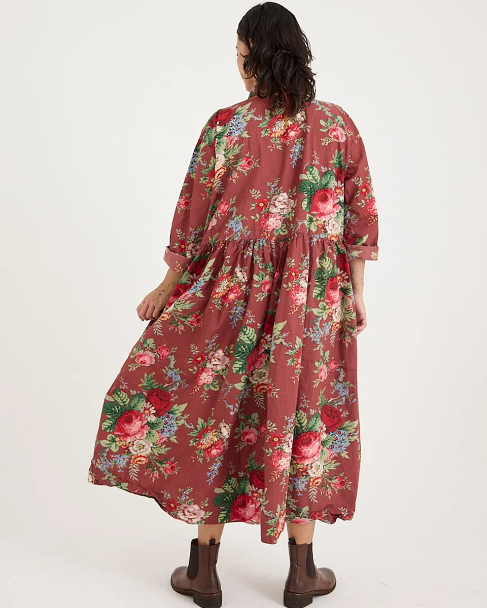 Metta Oak Gathered Waist Dress With Buttons - Sunset Floral