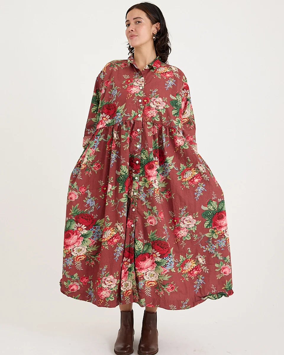 Metta Oak Gathered Waist Dress With Buttons - Sunset Floral