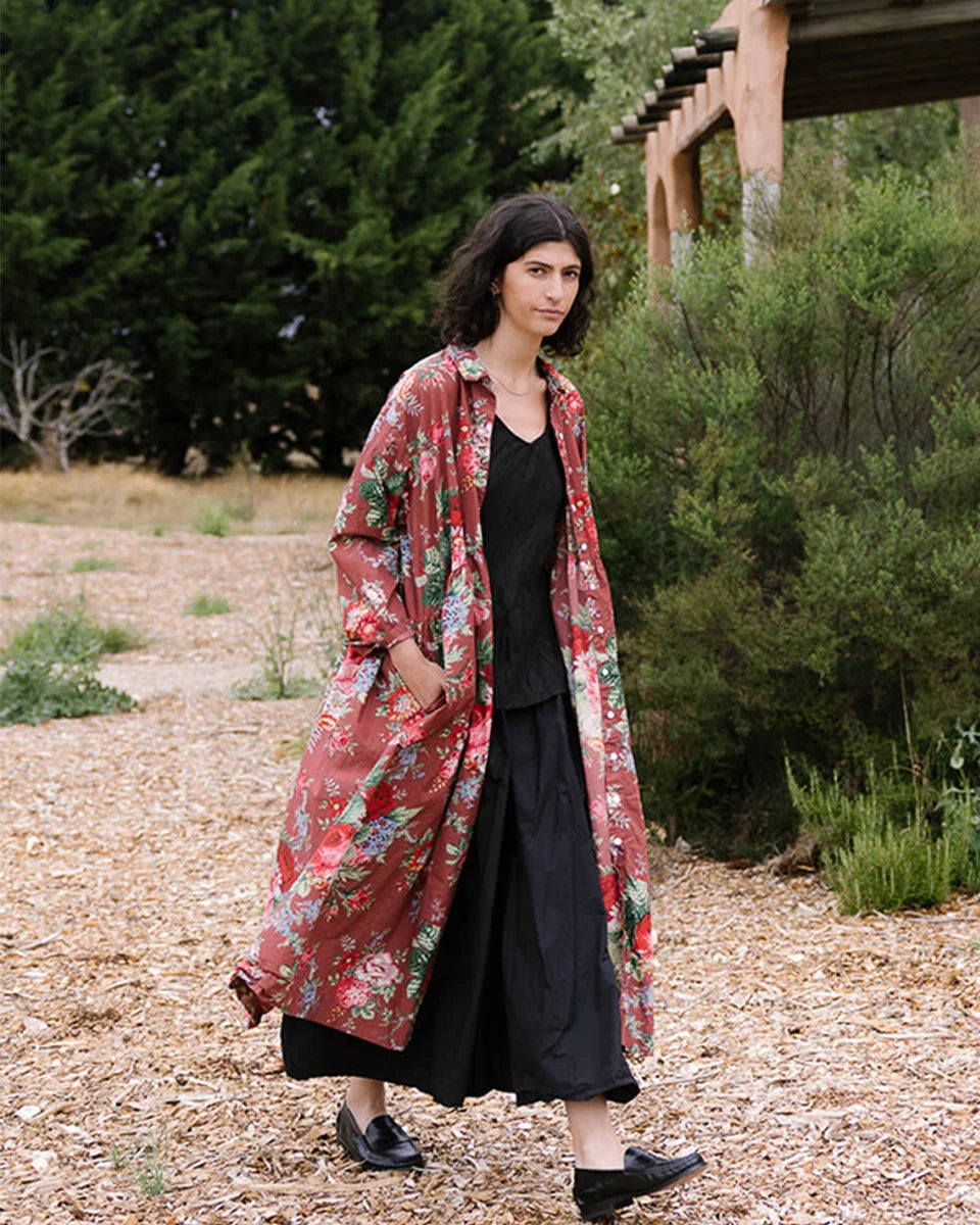 Metta Oak Gathered Waist Dress With Buttons - Sunset Floral