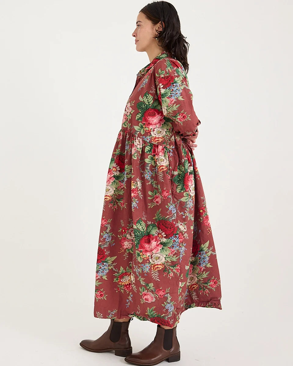 Metta Oak Gathered Waist Dress With Buttons - Sunset Floral