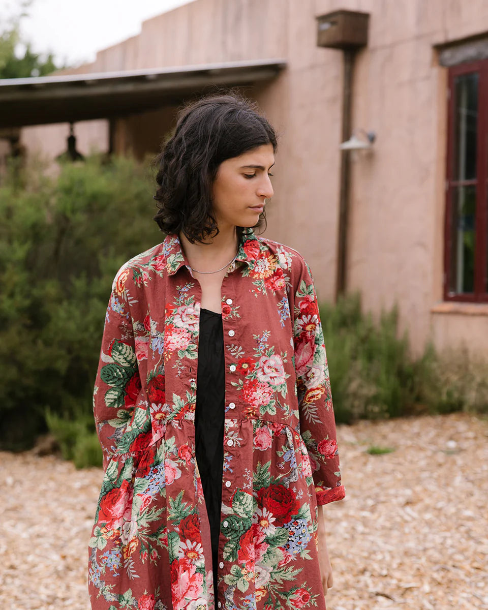 Metta Oak Gathered Waist Dress With Buttons - Sunset Floral