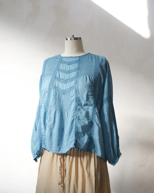 Metta Alice Blouse - Washed Denim Cotton Lace