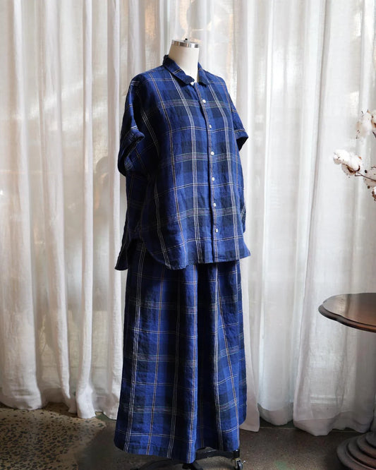 Metta Pippi Short Sleeve Blouse - Blue Tartan