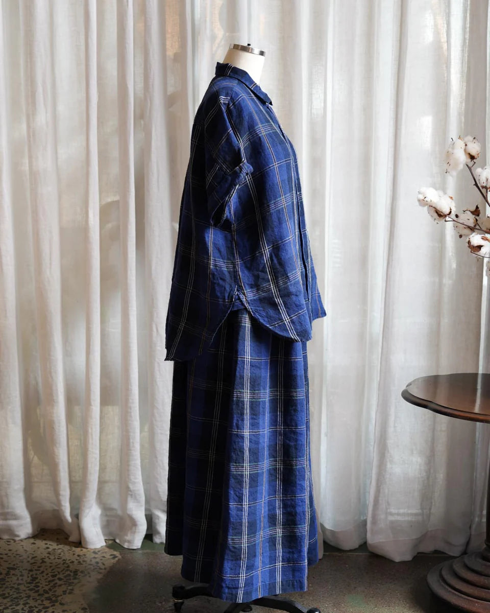 Metta Pippi Short Sleeve Blouse - Blue Tartan
