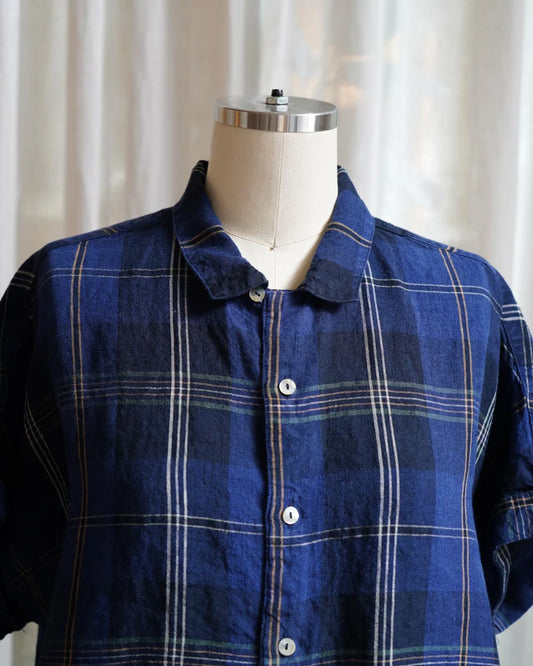 Metta Pippi Short Sleeve Blouse - Blue Tartan