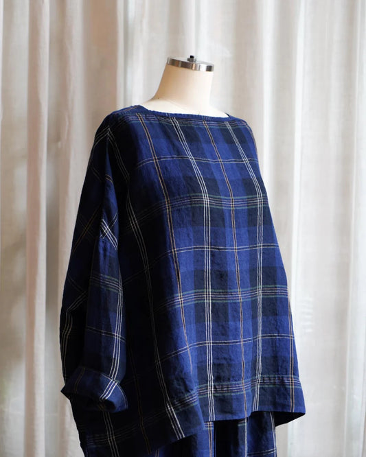 Metta Sailor Boxy Top - Blue Tartan