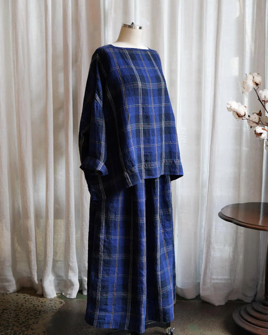 Metta Sailor Boxy Top - Blue Tartan