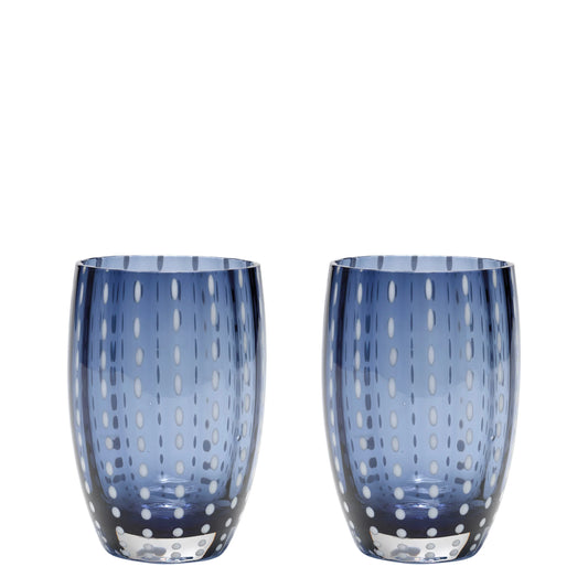Perle Glass Tumbler Pair - Ink Blue