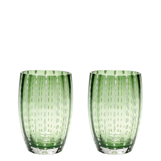 Perle Glass Tumbler Pair - English Green